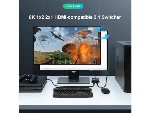 Alt view image 6 of 7 - Bi-Direction 8K HDMI Switcher, High Speed 48Gbps 2 in 1 out/1 in 2 out Splitter 8K@60Hz 4K@120Hz Directional 2.1 Converter for PS4 TV Box HDTV Xbox Projector