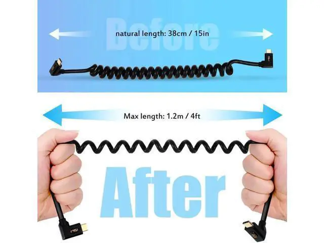 Alt view image 2 of 7 - Aomoproing3.9ft USB 4.0 Type C Coiled Cable, Bidirectional 40Gbps, 240W PD Charging, 8K@60Hz Video, Left Right to Up Down Angle Male Spring Spiral Cord for Thunderbolt 4/3, Smartphone, Laptop, Monitor