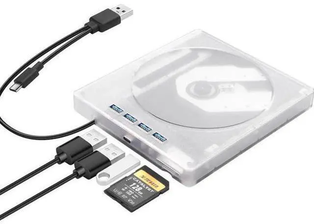 Main image of AUTYUE 7 in 1 External CD DVD Drive for Laptop with 4 USB Ports and TF/SD Card Slots, USB 3.0 Portable CD/DVD Disk Drive Player CD DVD Burner Reader Writer for Laptop PC Windows 11/10/8/7 Linux OS