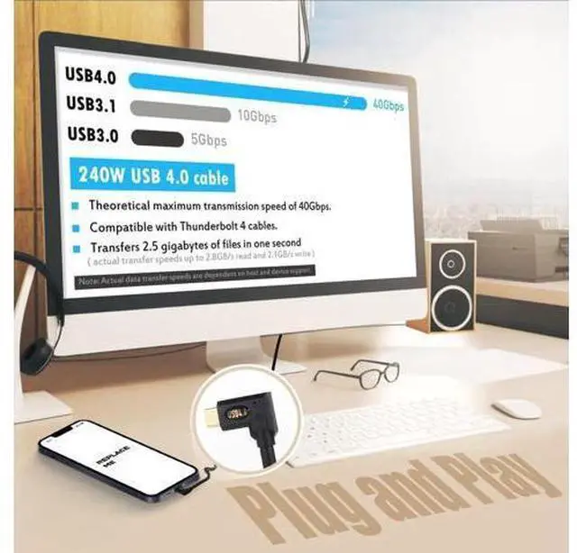 Alt view image 7 of 7 - Aomoproing3.9ft USB 4.0 Type C Coiled Cable, Bidirectional 40Gbps, 240W PD Charging, 8K@60Hz Video, Left Right to Up Down Angle Male Spring Spiral Cord for Thunderbolt 4/3, Smartphone, Laptop, Monitor