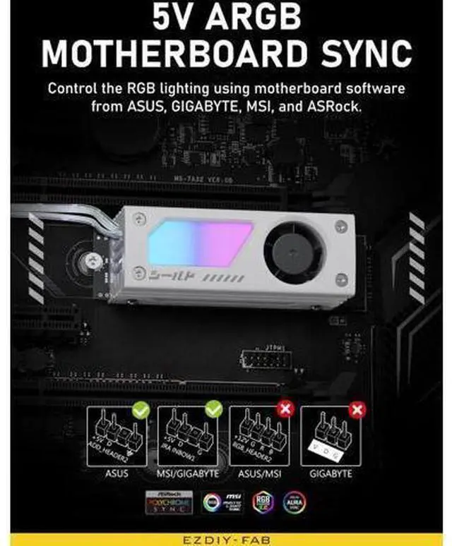 Alt view image 2 of 7 - Shield ARGB M.2 SSD Heatsink with Build-in 20mm PWM Fan, Premium Aluminum Design,5V 3-Pin ARGB Sync, High-Performance SSD Cooler for M.2 2280-White-1 Pack