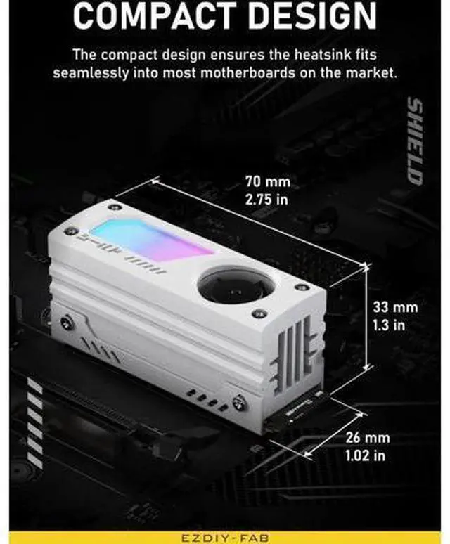 Alt view image 3 of 7 - Shield ARGB M.2 SSD Heatsink with Build-in 20mm PWM Fan, Premium Aluminum Design,5V 3-Pin ARGB Sync, High-Performance SSD Cooler for M.2 2280-White-1 Pack