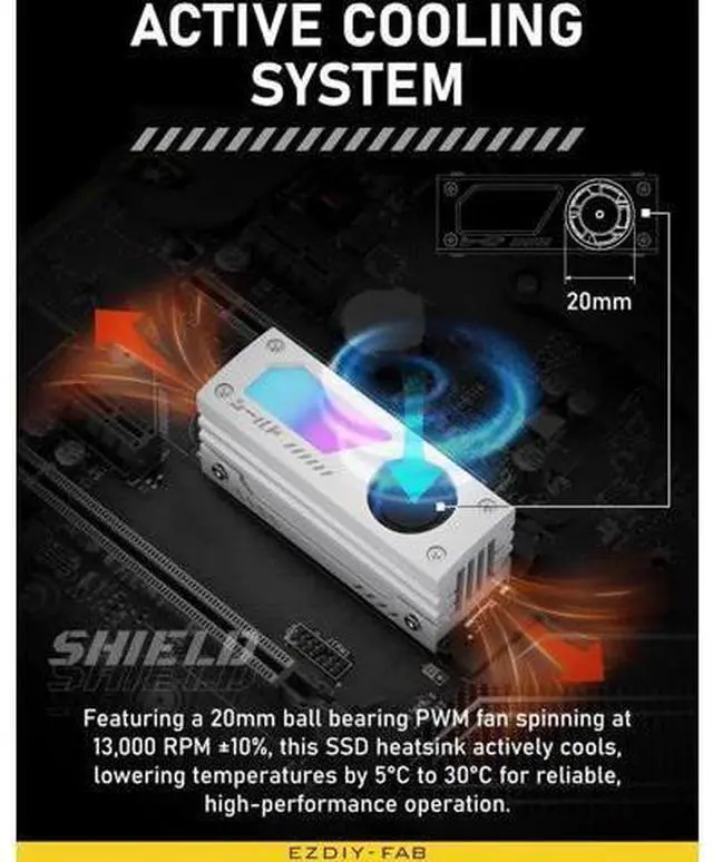 Alt view image 6 of 7 - Shield ARGB M.2 SSD Heatsink with Build-in 20mm PWM Fan, Premium Aluminum Design,5V 3-Pin ARGB Sync, High-Performance SSD Cooler for M.2 2280-White-1 Pack