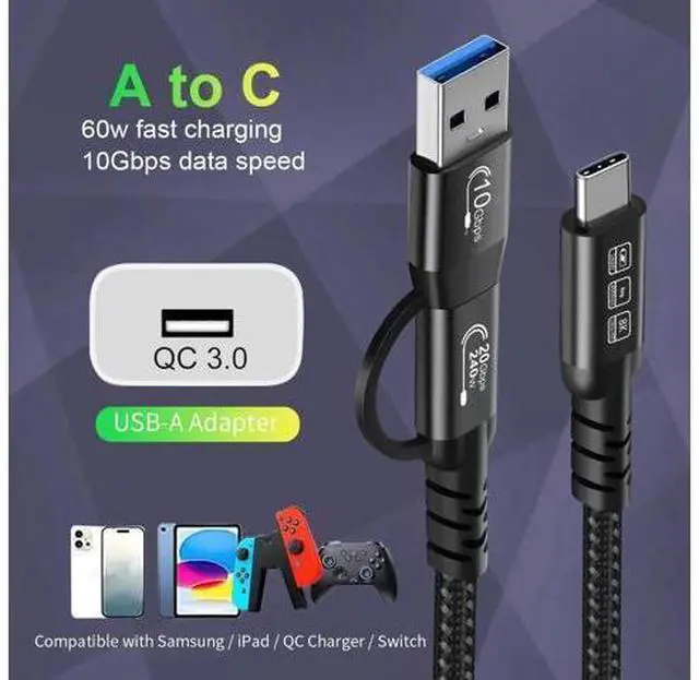 Alt view image 2 of 14 - Aomoproing USB2.0 A to USB C 3.2 Type C 20Gbps Male to Male Detachable 2m 6.6ft Cable Data Extension 10Gbps 240W Fast Charge 8K Ultra HD Video Data Connection Power Line