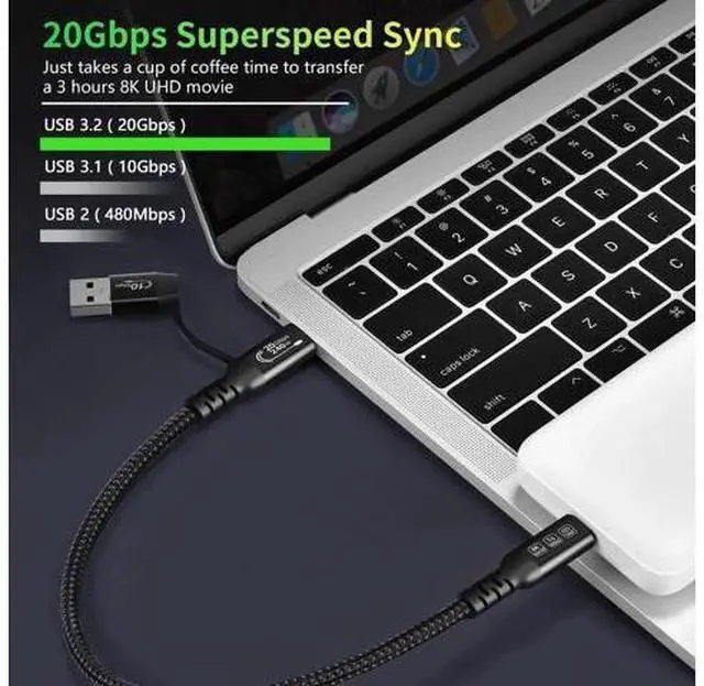 Alt view image 3 of 14 - Aomoproing USB2.0 A to USB C 3.2 Type C 20Gbps Male to Male Detachable 2m 6.6ft Cable Data Extension 10Gbps 240W Fast Charge 8K Ultra HD Video Data Connection Power Line