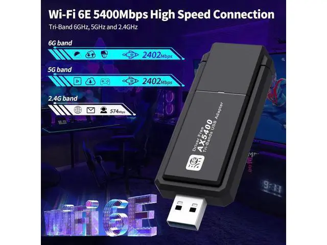 Alt view image 7 of 7 - WiFi 6E Wireless Adapter, USB 3.0 WiFi Adapter for PC, AX5400M 802.11AX, Tri-Band 6GHz/5GHz/2.4GHz, WPA3, Wireless USB WiFi Dongle Network Adapter for PC Laptop, Only Compatible with Windows 11/10