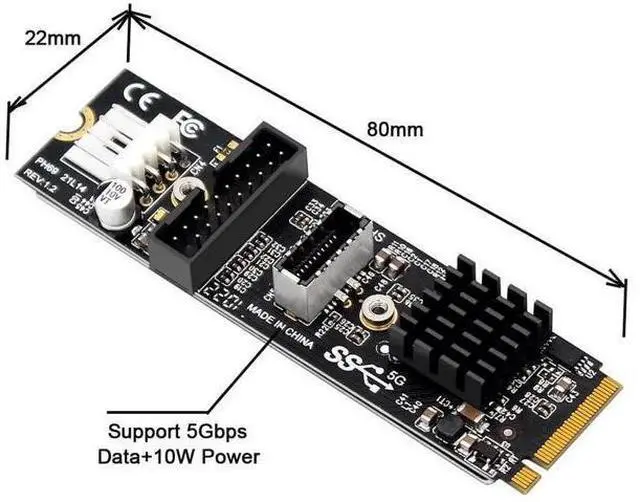 Alt view image 5 of 7 - Aomoproing 5Gbps Type-E USB 3.1 Front Panel Socket & USB 2.0 to NVME NGFF M-Key Express Card VL805 Adapter for Motherboard