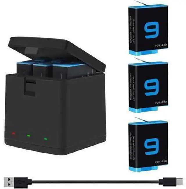 Main image of Hero 11 / Hero 10 / Hero 9 Replacement Batteries 3-Pack and 3-Channel USB Charger Compatible with GoPro Hero 11 Black / Hero 10 Black / Hero 9 Black (Fully Compatible with GoPro Hero11 / Hero10 / Hero