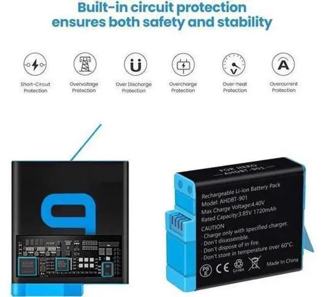Alt view image 5 of 6 - Hero 11 / Hero 10 / Hero 9 Replacement Batteries 3-Pack and 3-Channel USB Charger Compatible with GoPro Hero 11 Black / Hero 10 Black / Hero 9 Black (Fully Compatible with GoPro Hero11 / Hero10 / Hero