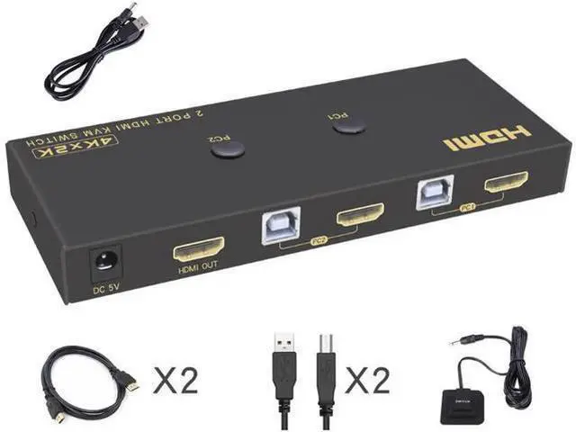 Alt view image 2 of 7 - KVM Switch HDMI 2 Port 4K @60Hz, 2x1 HDMI KVM Switch for 2 Computers Sharing 1 Monitor and 3 USB Devices, with Extension Control Switch and 2 USB Cable & 2 HDMI Cable