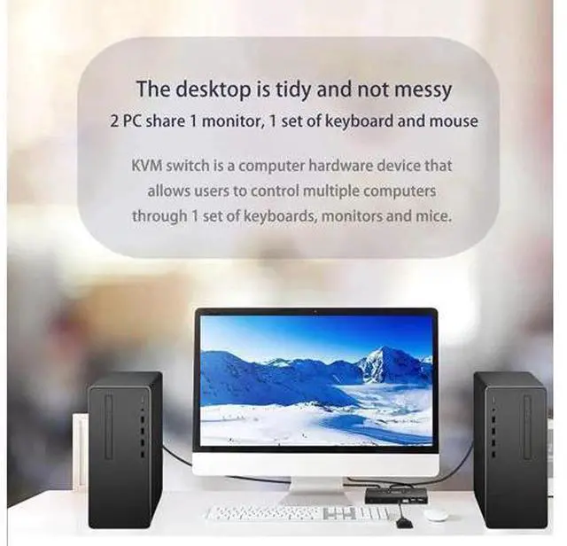 Alt view image 5 of 7 - KVM Switch HDMI 2 Port 4K @60Hz, 2x1 HDMI KVM Switch for 2 Computers Sharing 1 Monitor and 3 USB Devices, with Extension Control Switch and 2 USB Cable & 2 HDMI Cable