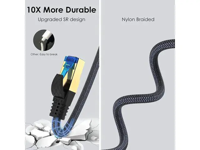 Alt view image 5 of 7 - Cat 8 Ethernet Cable 100ft, Outdoor, Indoor Nylon Braided Cat 8 Cable, Heavy Duty 26AWG 40Gbps, 2000MHz, S/FTP Patch Cord for Xbox, POE, PS5, Router