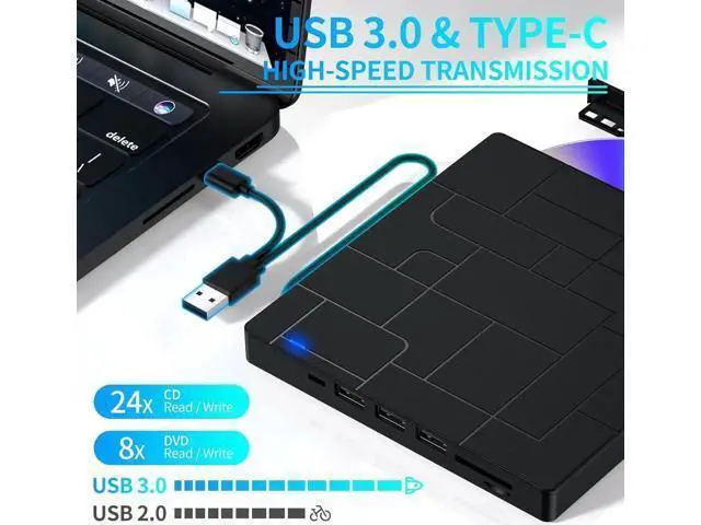 Alt view image 3 of 7 - External CD/DVD Drive for Laptop, 7-IN-1 USB 3.0 Slim Portable DVD Player, CD ROM Burner, Writer, External Optical Disk Drive Compatible with Laptop Desktop PC Windows Mac Linux OS