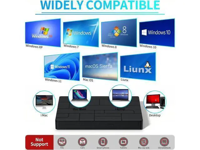 Alt view image 5 of 7 - External CD/DVD Drive for Laptop, 7-IN-1 USB 3.0 Slim Portable DVD Player, CD ROM Burner, Writer, External Optical Disk Drive Compatible with Laptop Desktop PC Windows Mac Linux OS