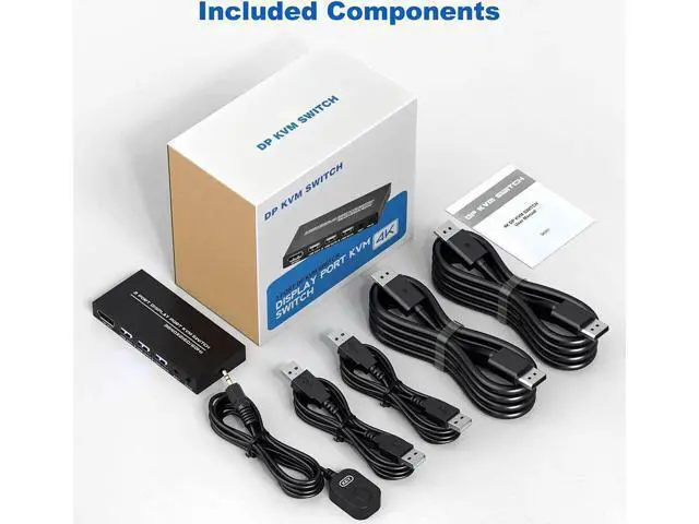 Alt view image 3 of 7 - KVM Switch DisplayPort - 2 Port Displayport KVM Switch, Two Computers One Monitor Switch to Share Mouse,Keyboard,Printer,USB and Ultra HD Monitor, Support 4K@60Hz, 2 DP Cable and 2 USB Cable Included