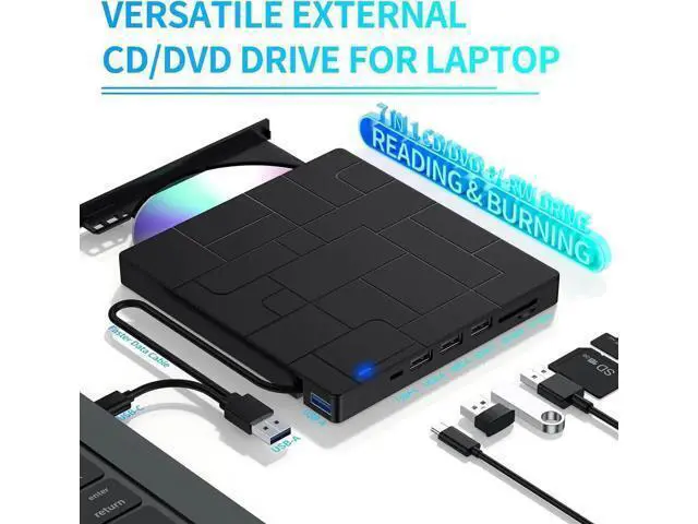 Alt view image 6 of 7 - External CD/DVD Drive for Laptop, 7-IN-1 USB 3.0 Slim Portable DVD Player, CD ROM Burner, Writer, External Optical Disk Drive Compatible with Laptop Desktop PC Windows Mac Linux OS