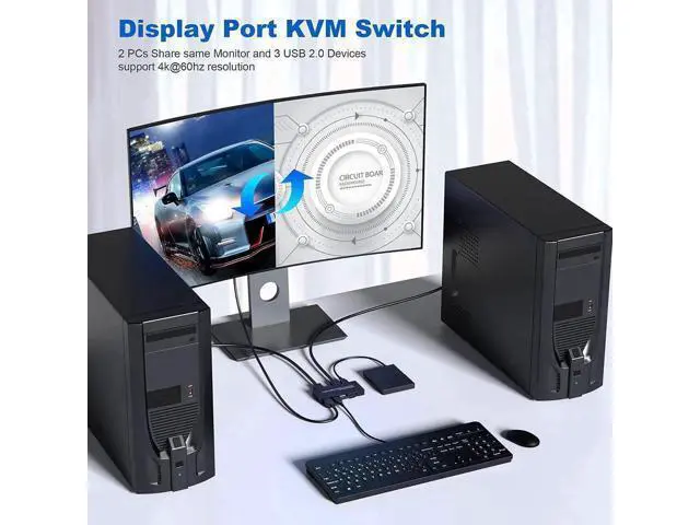 Alt view image 5 of 7 - KVM Switch DisplayPort - 2 Port Displayport KVM Switch, Two Computers One Monitor Switch to Share Mouse,Keyboard,Printer,USB and Ultra HD Monitor, Support 4K@60Hz, 2 DP Cable and 2 USB Cable Included