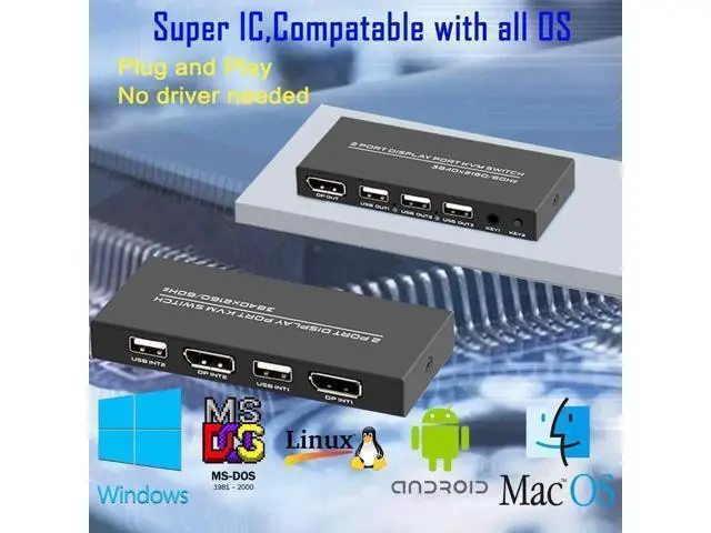 Alt view image 6 of 7 - KVM Switch DisplayPort - 2 Port Displayport KVM Switch, Two Computers One Monitor Switch to Share Mouse,Keyboard,Printer,USB and Ultra HD Monitor, Support 4K@60Hz, 2 DP Cable and 2 USB Cable Included