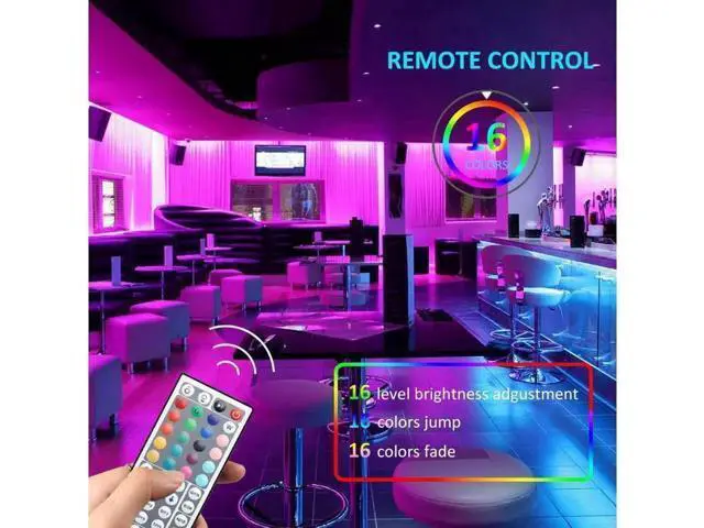 Alt view image 6 of 7 - LED Strip Lights with Remote 300 LEDs 16.4FT Light Stripe with RGB 5050 LED 16 Color Changing and 4 Modes Dimmable Led Stripe Lights 12V Stripe Light for Indoor and Outdoor Decoration
