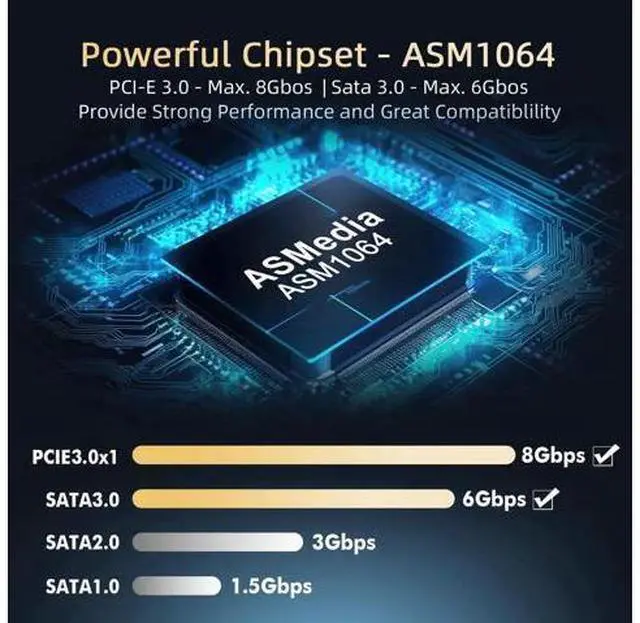 Alt view image 2 of 7 - Aomoproing PCIE X1 to SATA Card 4 Port, 6Gbps SATA 3.0 Controller, Includes 4 SATA Cables and Low Profile Bracket, for Windows 10/11