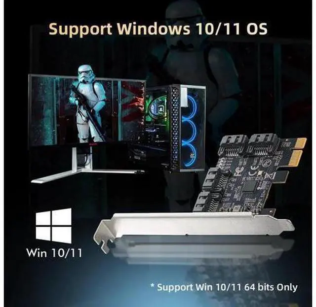 Alt view image 4 of 7 - Aomoproing PCIE X1 to SATA Card 4 Port, 6Gbps SATA 3.0 Controller, Includes 4 SATA Cables and Low Profile Bracket, for Windows 10/11