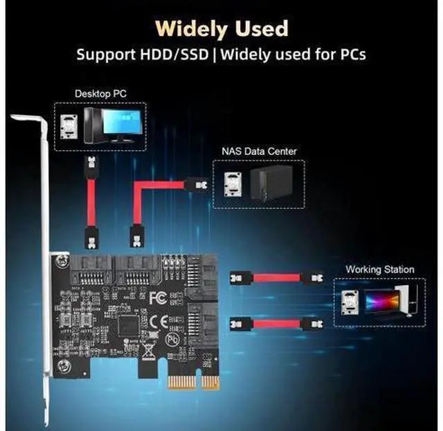 Alt view image 5 of 7 - Aomoproing PCIE X1 to SATA Card 4 Port, 6Gbps SATA 3.0 Controller, Includes 4 SATA Cables and Low Profile Bracket, for Windows 10/11