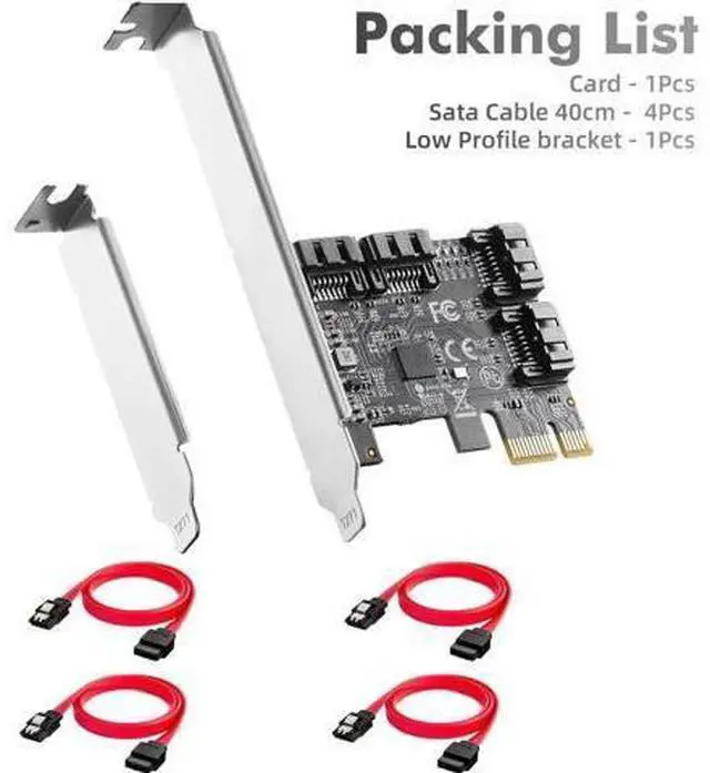 Alt view image 7 of 7 - Aomoproing PCIE X1 to SATA Card 4 Port, 6Gbps SATA 3.0 Controller, Includes 4 SATA Cables and Low Profile Bracket, for Windows 10/11