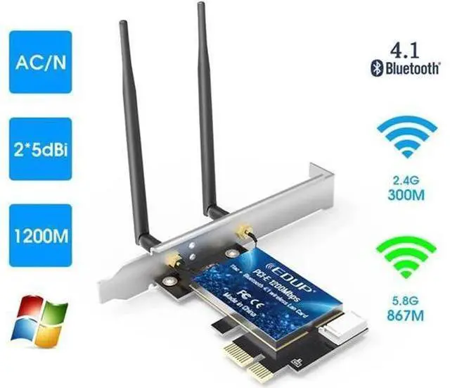 Main image of 1200M WiFi PCI Express Adapter Dual Band 5GHz/2.4GHz Wireless Bluetooth PCI-E Network Card Adapter for PC Desktop Windows 10
