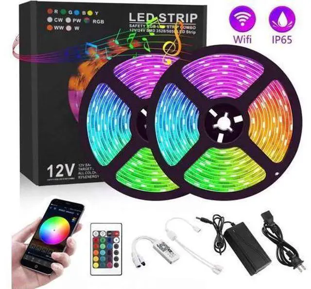 Main image of LED Strip Lights 600 Led 32.8ft RGB 5050 LED Light Stripe 16 Color Changing 4 Modes Dimmable Led Stripe Lights with Remote 12V Stripe Light for Indoor and Outdoor Decoration