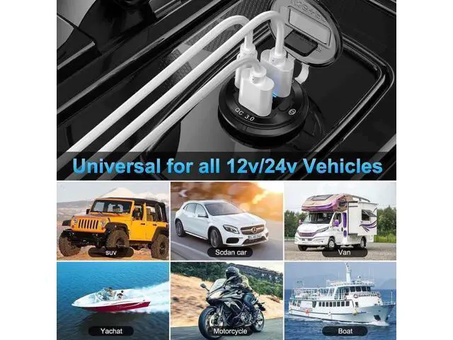 Alt view image 3 of 7 - 12V USB Outlet Wire Aluminum Car Charger Multi Port, Dual USB Quick Charge 3.0 Port and PD USB C Socket with Voltmeter Switch for Car Boat Marine Truck RV, Fast Charge for iPhone iPad Android Phones