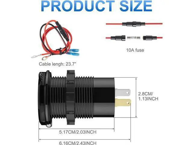 Alt view image 5 of 7 - 12V USB Outlet Wire Aluminum Car Charger Multi Port, Dual USB Quick Charge 3.0 Port and PD USB C Socket with Voltmeter Switch for Car Boat Marine Truck RV, Fast Charge for iPhone iPad Android Phones