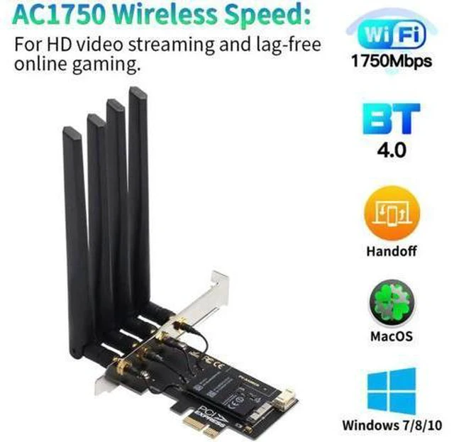 Alt view image 3 of 14 - Dual Band BCM94360CD 1750Mbps 802.11ac WiFi Bluetooth 4.0 PCIE Wireless Adapter MacOS Hackintosh Dekstop PC