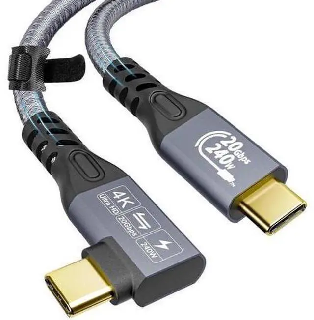 Alt view image 6 of 7 - USB C 3.2 Gen2 20Gbps Cable, 2PCS 90Degree Type C 4K@60Hz UHD Video 5A/240W PD3.1 Fast Charge Cord with E-Marker Compatible with Thunderbolt 3/4 for 15Pro MacBook (2PCS 90Degree 20G 240W 1M)