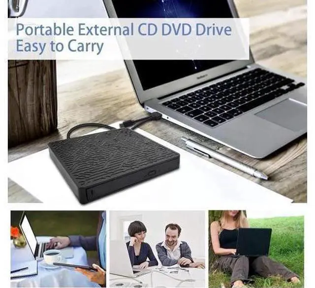 Main image of External CD DVD Drive, 2-Port Hub USB 3.0 with Type-C SD/TF Card Reader CD/DVD +/-Rw Drive ROM Rewriter Burner for Laptop Desktop MacBook Mac OS Windows 10 8 7 XP Vista