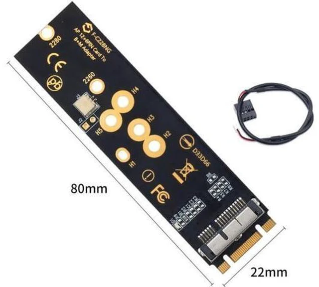 Alt view image 3 of 7 - Wireless BCM94360CS2 PCIE BT2 12+6 Pin Bluetooth WiFi Card Module to M.2 NGFF Key B+M Adapter for Mac OS