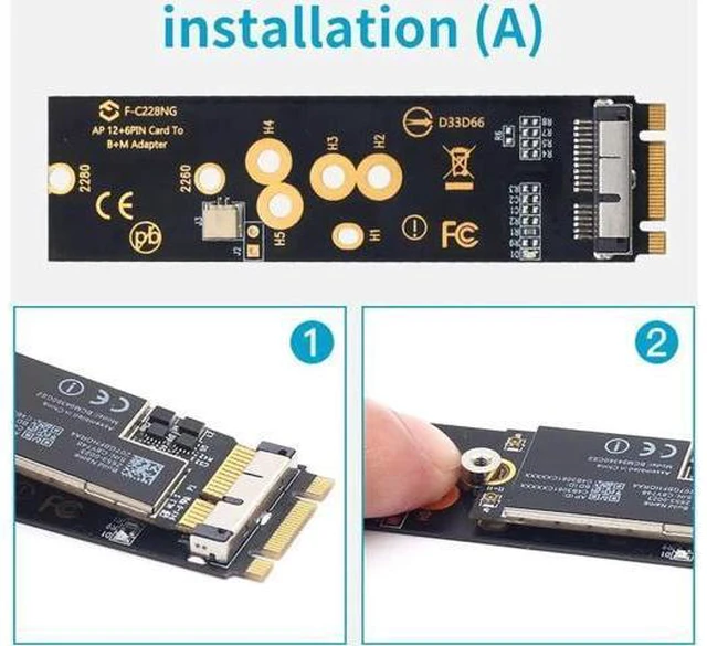 Alt view image 5 of 7 - Wireless BCM94360CS2 PCIE BT2 12+6 Pin Bluetooth WiFi Card Module to M.2 NGFF Key B+M Adapter for Mac OS