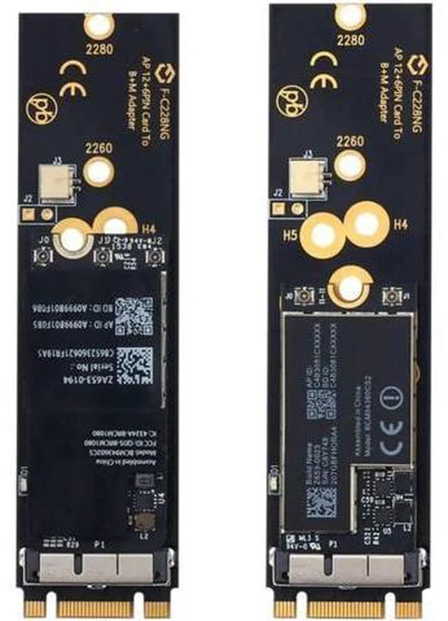 Alt view image 7 of 7 - Wireless BCM94360CS2 PCIE BT2 12+6 Pin Bluetooth WiFi Card Module to M.2 NGFF Key B+M Adapter for Mac OS