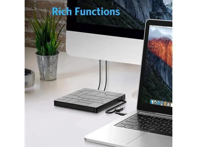 Alt view image 2 of 7 - New Upgraded External DVD Drive for Laptop, USB 3.0 Portable CD/DVD +/-RW Drive/DVD Player with 4 USB Ports & 2 SD Card Slots & 1 Type-C Ports Maximum 24x CD Write/Read Speed for Notebook OS Windows
