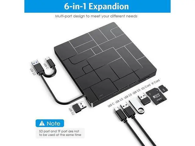 Alt view image 5 of 7 - New Upgraded External DVD Drive for Laptop, USB 3.0 Portable CD/DVD +/-RW Drive/DVD Player with 4 USB Ports & 2 SD Card Slots & 1 Type-C Ports Maximum 24x CD Write/Read Speed for Notebook OS Windows