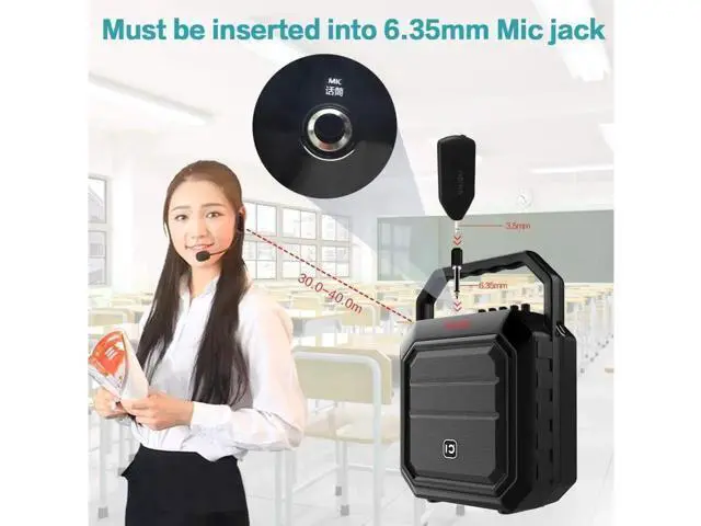 Alt view image 4 of 6 - Wireless Microphone Headset UHF External Mic Rechargeable Transmitter with Receiver Headset and Handheld 2 in 1 for Voice Amplifier Pa system Stage Speaker Mixer