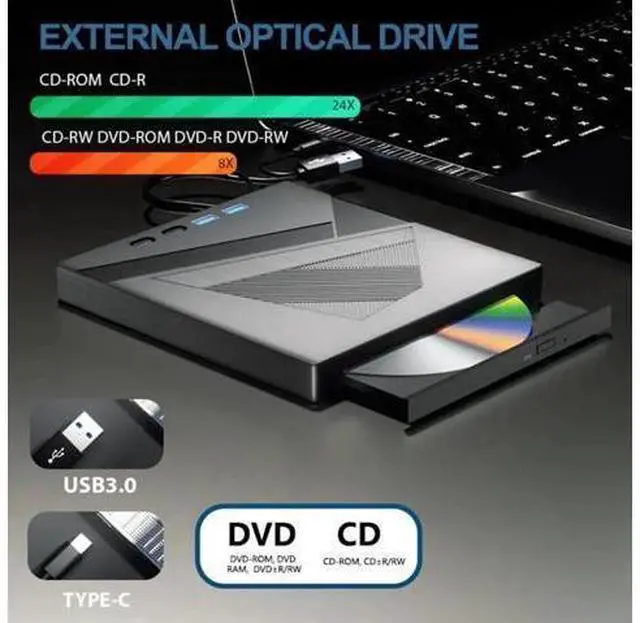 Alt view image 4 of 7 - 7-in-1 External CD/DVD Drive for Laptop, USB 3.0 and Type-C Portable DVD Player CD/DVD +/-RW Burner,Reader Rewriter Writer Disk Duplicator Compatible with Windows XP/7/8/10, Linux MacOS