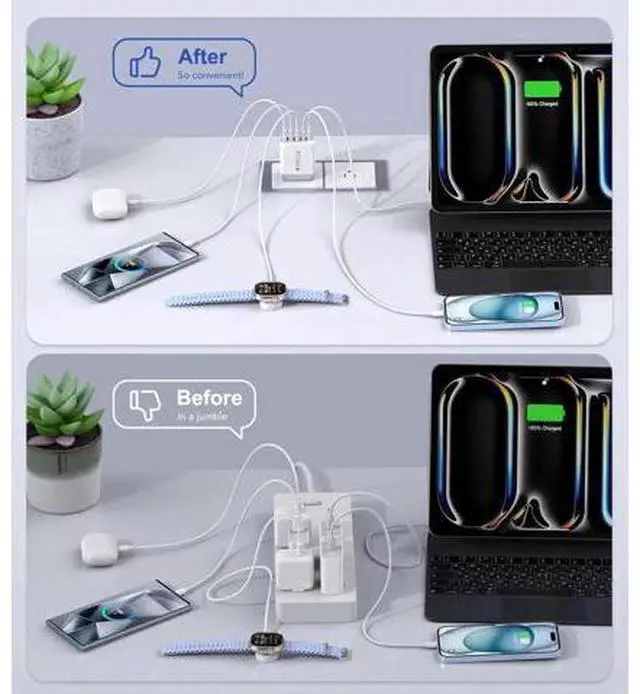 Alt view image 2 of 7 - USB C Wall Charger Block 2Pack 50W 5-Port C Charger Fast Charging Block PD Power Adapter +QC 3.0 Multiport Type C Box Brick Cube USB A Wall Plug for iPhone 16/15/14 Pro Max Plus iPad Galaxy