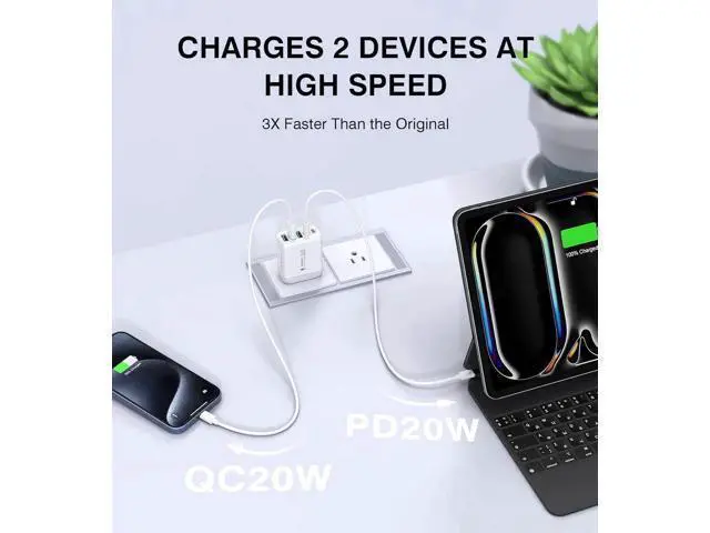 Alt view image 4 of 7 - USB C Wall Charger Block 2Pack 50W 5-Port C Charger Fast Charging Block PD Power Adapter +QC 3.0 Multiport Type C Box Brick Cube USB A Wall Plug for iPhone 16/15/14 Pro Max Plus iPad Galaxy