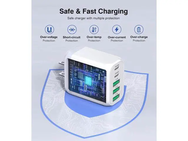 Alt view image 7 of 7 - USB C Wall Charger Block 2Pack 50W 5-Port C Charger Fast Charging Block PD Power Adapter +QC 3.0 Multiport Type C Box Brick Cube USB A Wall Plug for iPhone 16/15/14 Pro Max Plus iPad Galaxy
