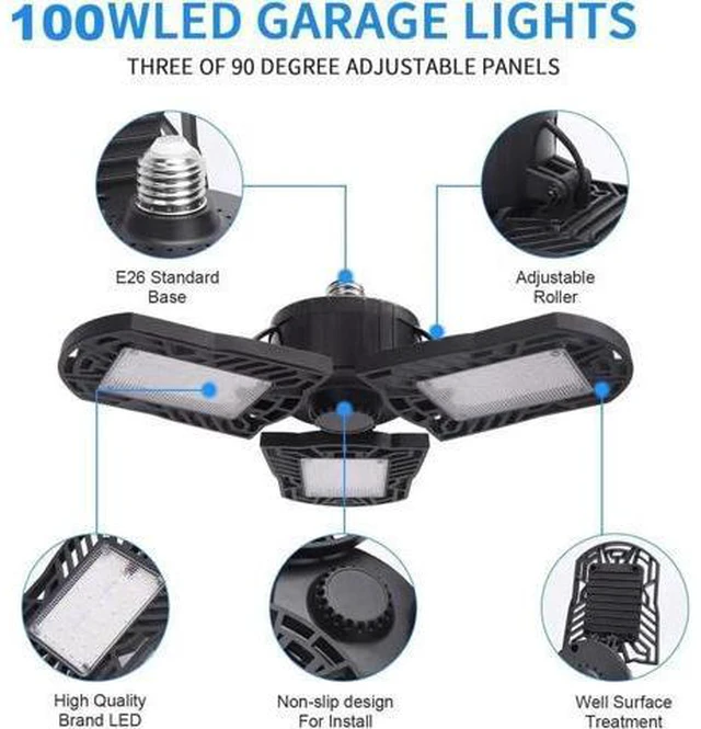 Alt view image 3 of 7 - LED Garage Lights 100W 10000 Lumens Adjustable Trilights Garage Ceiling Light LED Garage Light CRI 80 6000k Nature LED Shop Lights for Garage Barn Workshop Warehouse
