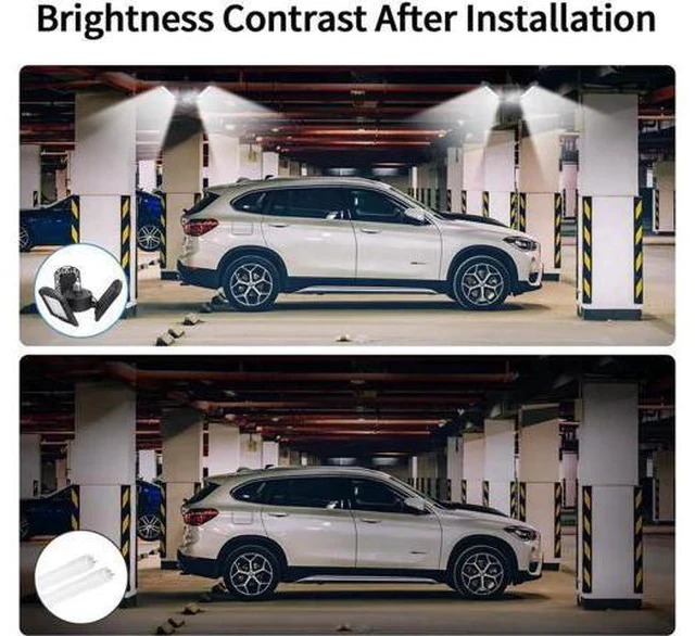 Alt view image 4 of 7 - LED Garage Lights 100W 10000 Lumens Adjustable Trilights Garage Ceiling Light LED Garage Light CRI 80 6000k Nature LED Shop Lights for Garage Barn Workshop Warehouse