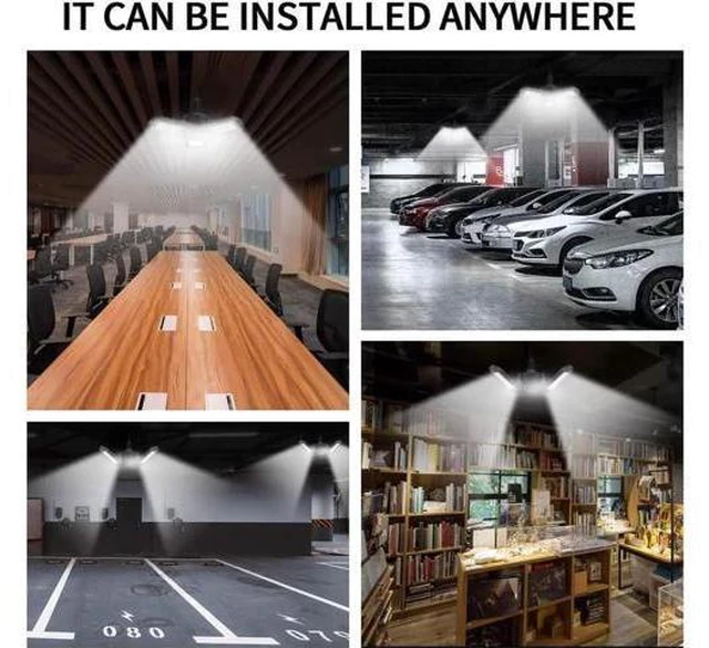 Alt view image 5 of 7 - LED Garage Lights 100W 10000 Lumens Adjustable Trilights Garage Ceiling Light LED Garage Light CRI 80 6000k Nature LED Shop Lights for Garage Barn Workshop Warehouse