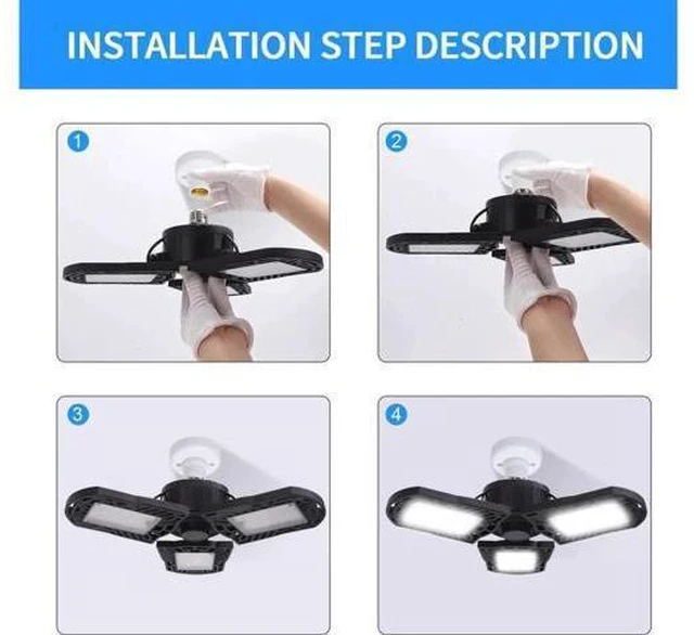 Alt view image 7 of 7 - LED Garage Lights 100W 10000 Lumens Adjustable Trilights Garage Ceiling Light LED Garage Light CRI 80 6000k Nature LED Shop Lights for Garage Barn Workshop Warehouse