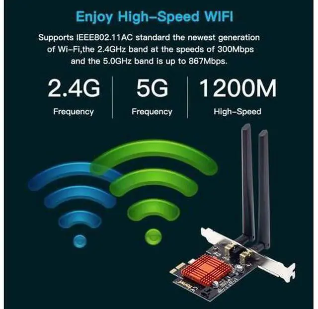 Alt view image 3 of 6 - Dual Band AC 1200Mbps Wireless Bluetooth WiFi Card WiFi PCIe Network Adapter 5GHz/2.4GHz PCI Express Network Wlan BT4.0
