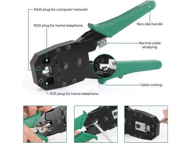 Alt view image 5 of 6 - Network Tool Kit for Cat5 Cat5e, 9-in-1 Portable Crimping Tool Kit, 8P8C 6P6C 4P4C Connectors, RJ11/RJ12/RJ45 Cat5 Cat5e Network/Phone Cable Tester with Punch Down Tool, Black